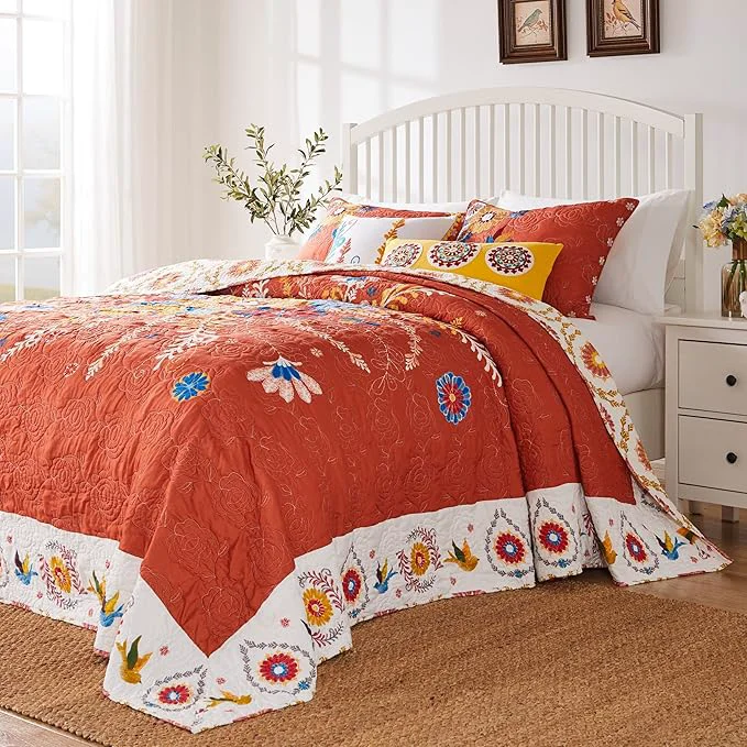 Official Greenland Home Barefoot Bungalow Topanga Quilted Bedspread Set 3-Piece Jumbo King Multi Casual
