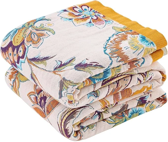 Casual Boho Throw Blanket for Bed Cotton Soft Rustic Quilt Fall Blanket 60 quot x80 quot Floral Printed Farmhouse Decor Bed Blankets All Season Rustic Reversible Bohemian Throw Quilt Powerful