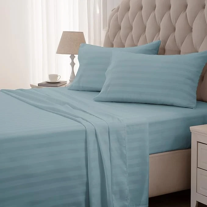Flexible SLEEP ZONE Striped Cooling Sheets Set King Size – Fitted Flat Sheet amp Pillowcase Sets 4 Piece – Super Soft Stripe Bed Sheet Easy Care Deep Pocket Flint Blue King Certified