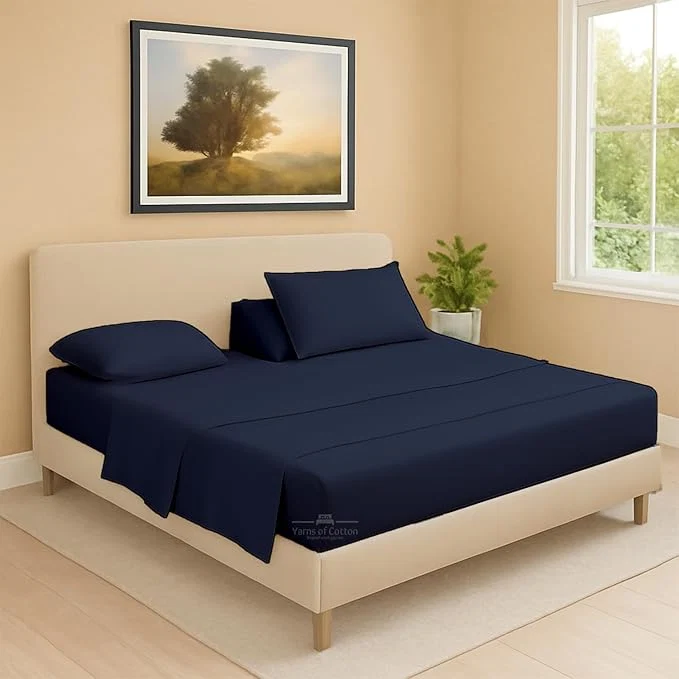 Certified Split Head Flex 1 Qty Fitted Sheet for Adjustable Bed King 34 quot Split Down from The Top Egyptian Cotton 600 Thread Count 18 quot Deep Pocket Super Soft Wrinkle Navy User-Friendly
