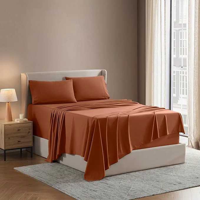 First-Class Nestl Full XL Sheet Set – Luxury 1800 Ultra-Soft Microfiber Full Extra Long Bed Sheets – Double Brushed – Deep Pockets – Easy Fit – 4 Piece Set – Bedding Sheets amp Pillowcases Full XL Rust Innovative