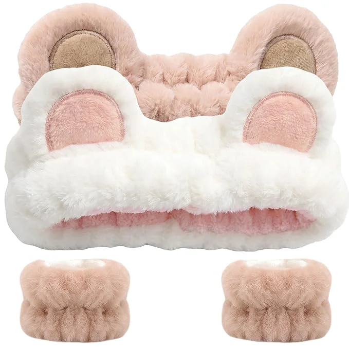 Fine Crafted Bear Ears Headband Cute Spa Headband and Wristband Set Washing Face Skincare Fast