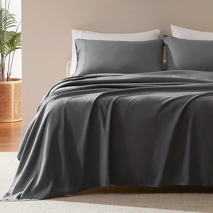 Excellent SLEEP ZONE Nanotex Super Soft Cooling Full Size Bed Sheets Set 4 Piece – Easy Care Fitted Flat Sheet amp Pillowcase Sets – Wrinkle Fade Resistant Deep Pocket 16 quot Gray Full Exceptional