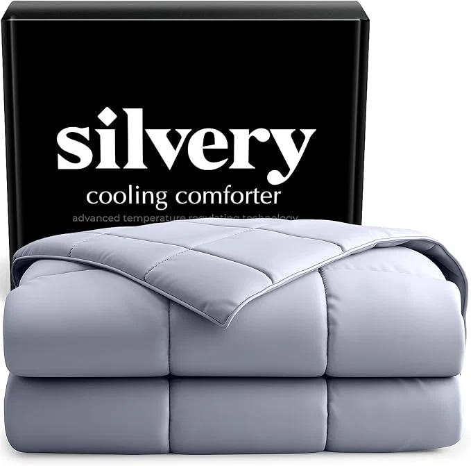 Healthy Silvery Silver-Infused Cooling Comforter – Award-Winning Self-Cooling Blanket for Hot Sleepers with Self-Cleaning Silvery Technology for Sweat- amp Cool Sleep Gray Full Queen 90 quot x 90 quot Soft