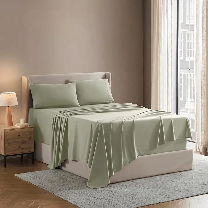 Eco-Friendly Nestl Short Queen Sheet Set – 1800 Ultra-Soft Microfiber – Double Brushed – Deep Pockets – Easy Fit – 4 Piece Set – Bed Sheets Short Queen Light Green Authentic