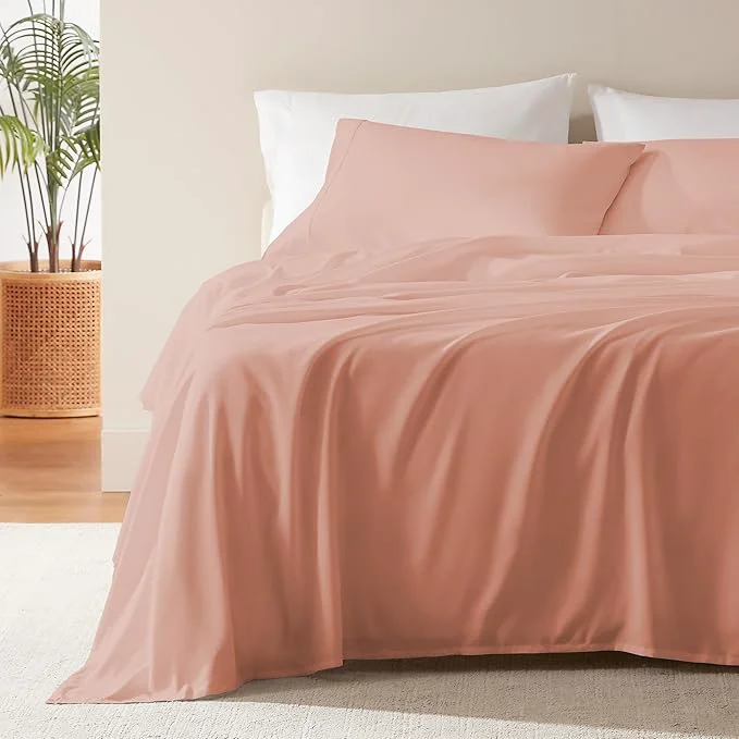 Reliable SLEEP ZONE Nanotex Super Soft Cooling King Bed Sheets Set 4 Piece – Easy Care Fitted Flat Sheet amp Pillowcase Sets – Wrinkle Fade Resistant Deep Pocket 16 quot Dull Pink King Flexible