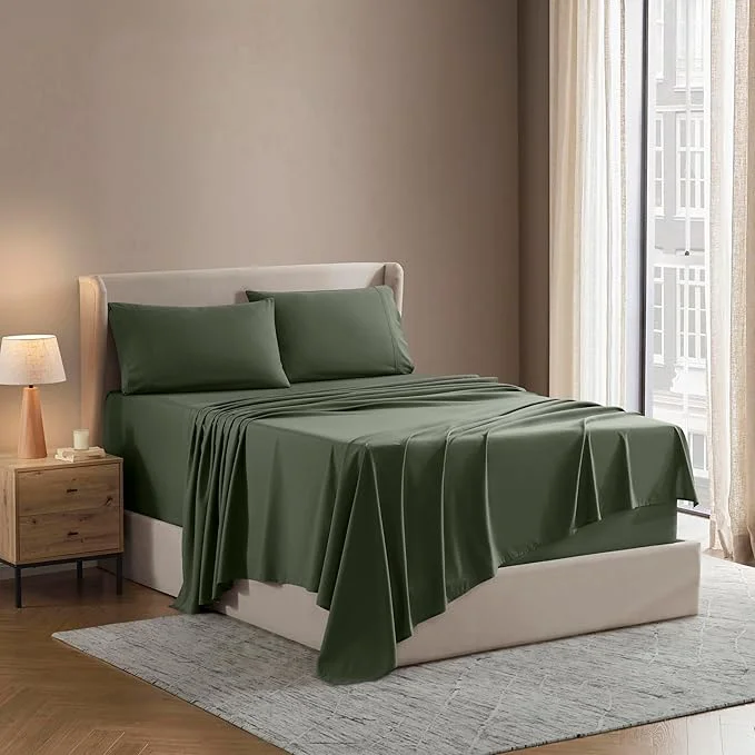 Smart Nestl King Sheet Set – Luxury 1800 Ultra-Soft Microfiber King Bed Sheets – Double Brushed – Deep Pockets – Easy Fit – 4 Piece Set – Bedding Sheets amp Pillowcases King Olive Green Functional