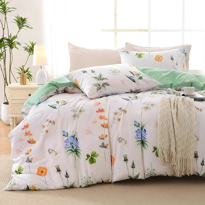 Top-Quality MUXHOMO Duvet Cover King Size Reversible Floral Multicolor Duvet Cover Set with Zipper Closure 3 Pieces Botanical Patterns Soft Microfiber Bedding Set with 4 Ties 90 quot x104 quot 2 Pillow Cases Convenient