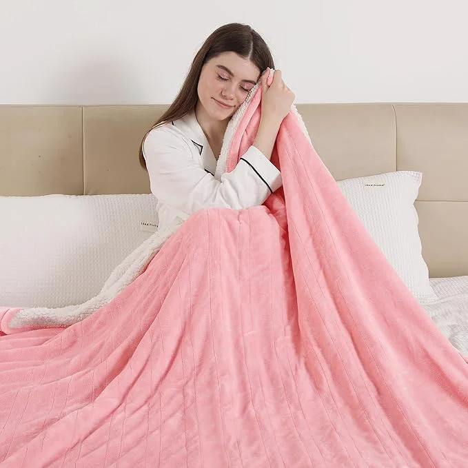 Recyclable ESTINGO Heated Blanket Full Size Electric Blanket with 6 Heating Levels amp 1-10 Hours Auto Off Machine Washable Plush Heating Blanket with Timer for Bed Camping Office 72 quot x 84 quot Pale Pink High-Quality