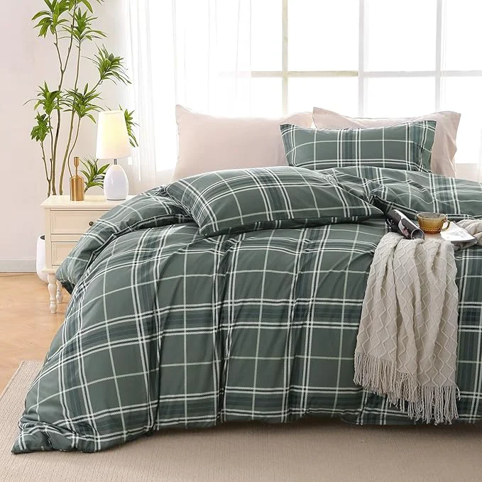 World-Class MUXHOMO Duvet Cover King Size Floral Duvet Cover Set with Zipper Closure Red Plaid Bedding Set 3 Pieces 1 Duvet Cover 90 quot x104 quot with 4 Corner Ties and 2 Pillowcases 20 quot x36 quot Convenient