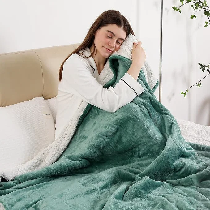 Sustainable ESTINGO Electric Blanket Throw Fast Heating Blanket with Overheat Protection Heated Sherpa Blanket with 5 Heating Levels amp 4 Hours Auto Off for Couch Office I Gift 50 quot x60 quot Forest Green Quality
