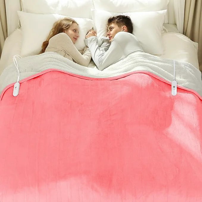 Casual Queen Heated Blanket 84 quot x 90 quot – Flannel Sherpa Electric Blanket Queen Size with Dual Control 5 Heating Levels amp 10 Hours Auto Off Heating Blanket with Overheat Protection for Home Pink Verified