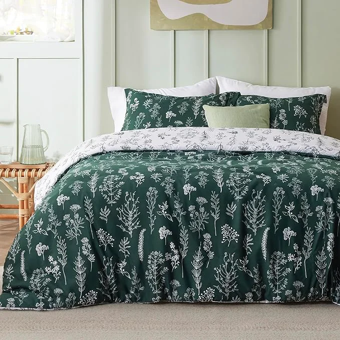 Trusted Bedsure Duvet Cover Queen Size – Reversible Emerald Green Queen Duvet Cover Set with Zipper Closure 3 Pieces Floral Patterned Bedding Set with 8 Corner Ties and 2 Pillow Shams Innovative