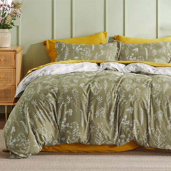 Effective Bedsure Duvet Cover Queen Size – Reversible Olive Green Queen Duvet Cover Set with Zipper Closure 3 Pieces Floral Patterned Bedding Set with 8 Corner Ties and 2 Pillow Shams Verified
