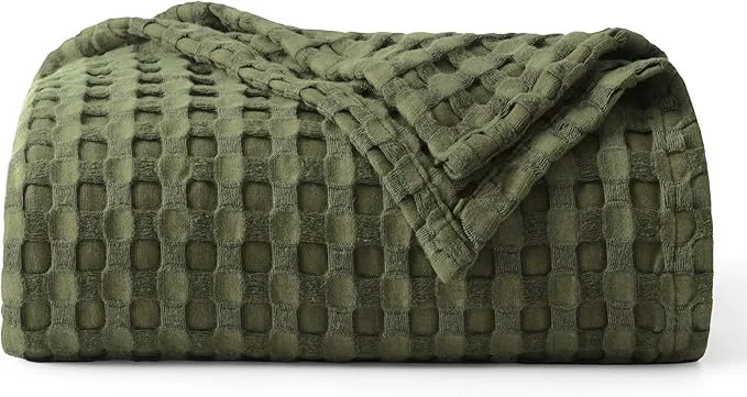 Classic Bedsure Cooling Cotton Waffle Twin XL Blanket – Lightweight Breathable Blanket of Rayon Derived from Bamboo for Hot Sleepers Luxury Throws for Bed Couch and Sofa Olive Green 66×90 Inches High-Performance