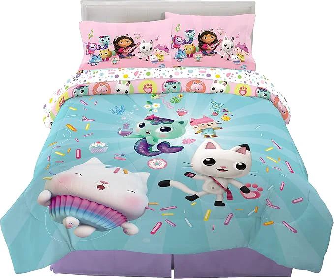 First-Class DreamWorks Gabby 39 s Dollhouse Cakey MerCat And Pandy Kids Bedding Super Soft Comforter And Sheet Set 5 Piece Full Size By Franco. Traditional