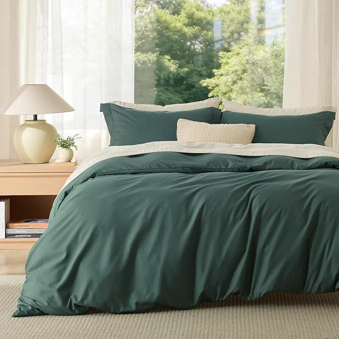 High-Quality Bedsure Duvet Cover King Size – Soft Double Brushed Bedding Set for Kids amp Adults Zipper Closure 3 Pieces Includes 1 Duvet Cover 104 quot x90 quot amp 2 Pillow Shams NO Comforter Forest Green Lightweight
