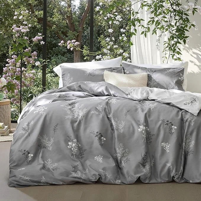 Efficient Bedsure Duvet Cover King Size – Reversible Floral Duvet Cover Set with Zipper Closure 3 Pieces Grey Bedding Set with 8 Corner Ties and 2 Pillowcases 20 quot x36 quot Secure