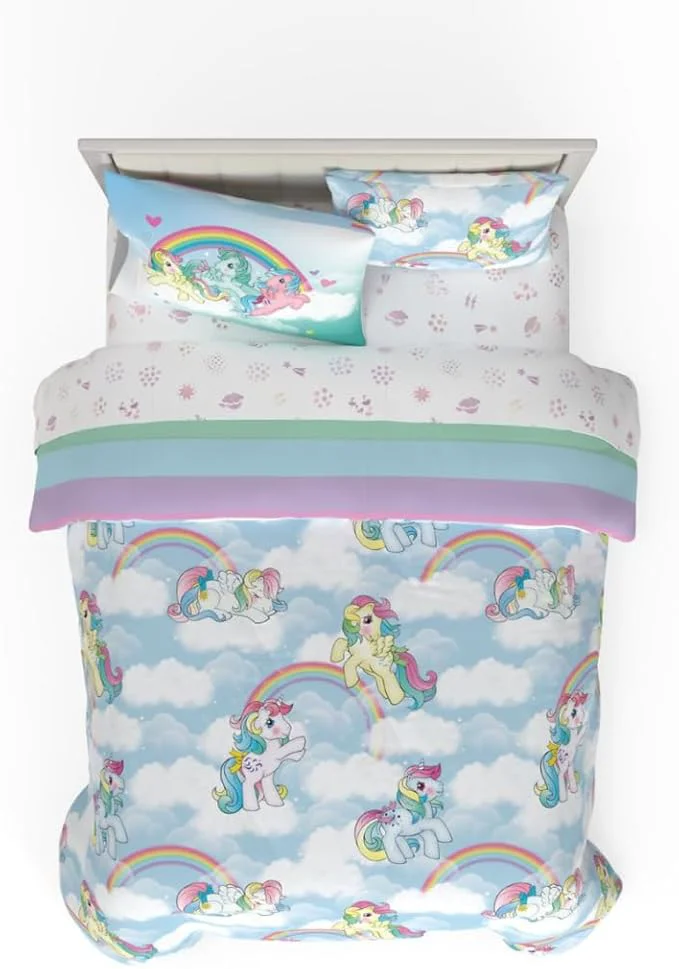 Official Franco Collectibles My Little Pony Classic Retro Unicorn Rainbow Bedding 7 Piece Super Soft Comforter and Sheet Set with Sham Full Licensed Product Long-Lasting
