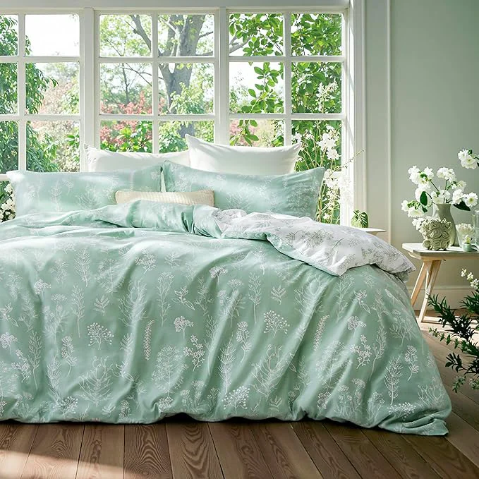 Exclusive Bedsure Duvet Cover Full Size – Reversible Sage Green Full Duvet Cover Set with Zipper Closure 3 Pieces Cute Floral Patterned Bedding Set with 8 Corner Ties and 2 Pillow Shams Original Design