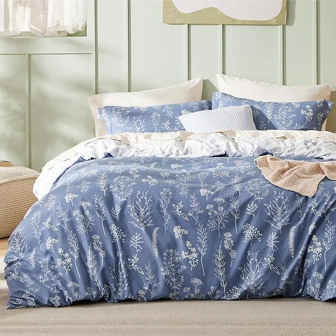 Elite Bedsure Duvet Cover King Size – Reversible Infinity Blue King Duvet Cover Set with Zipper Closure 3 Pieces Cute Floral Patterned Bedding Set with 8 Corner Ties and 2 Pillow Shams Soft