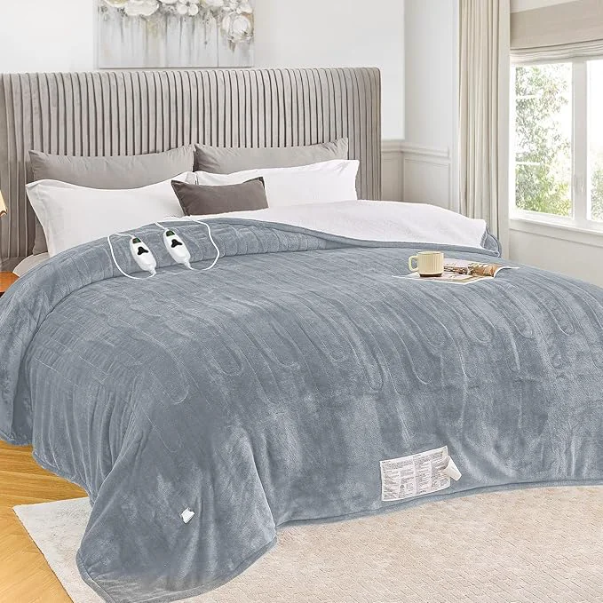 Eco-Friendly greenoak Heated Blanket Electric King Size 100 quot X90 quot Dual Control Heating Blanket 10 Heat Levels 1 2 4 6 8 Hours Auto-Off Soft Sherpa Warm Blanket Dove Grey Pure
