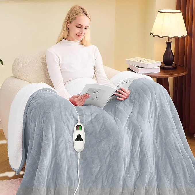 Dependable greenoak Heated Blanket Electric Twin 62 quot X84 quot Heating Blankets with 10 Heat Levels 1 2 4 6 8 Hours Auto-Off Flannel Sherpa Soft Warm Heater Dove Grey Practical