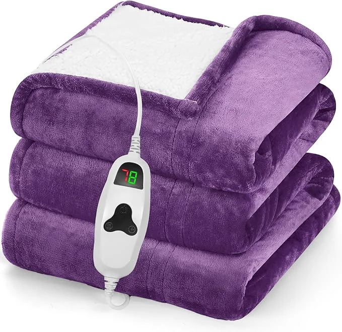 Healthy greenoak Heated Blanket Electric Throw 50 quot X60 quot Heating Blankets with 10 Heat Levels 8 Hours Auto-Off Soft Flannel Sherpa Fluffy House Warming Gifts for Grandma Seniors Momt Wisteria Selected