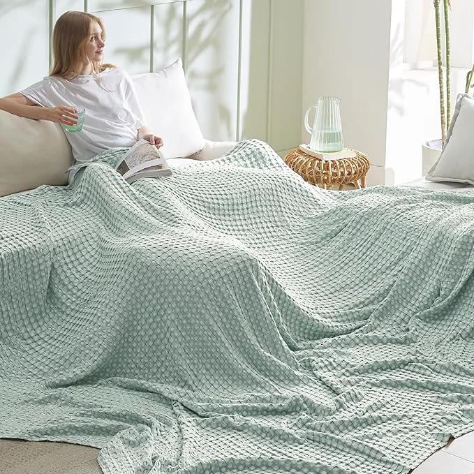 Professional Bedsure Cooling Cotton Waffle Oversized King Blanket – Lightweight Breathable Blankets Rayon Derived from Bamboo for Hot Sleepers Luxury Throws for Bed and Sofa Mint Green 120×96 Inches Refined