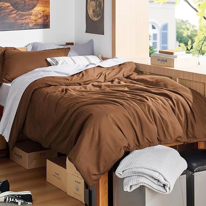 Prestigious Bedsure Duvet Cover Twin Twin XL Size – Soft Double Brushed Bedding Set for Kids amp Adults Zipper Closure 2 Pieces Includes 1 Duvet Cover 68 quot x90 quot amp 1 Pillow Sham NO Comforter Brown Recyclable