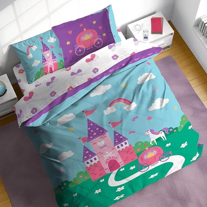 High-Performance Sunny Side Up Castle Full Comforter Set – 7 Piece Kids Bedding Includes Comforter Sheets amp Pillow Cover – Super Soft Floral Microfiber Bed Set Unique