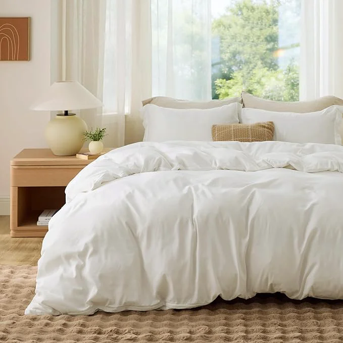 Comfortable Bedsure Duvet Cover Queen Size – Soft Double Brushed Bedding Set for Kids amp Adults Zipper Closure 3 Pieces Includes 1 Duvet Cover 90 quot x90 quot amp 2 Pillow Shams NO Comforter Cream White Easy-to-Use