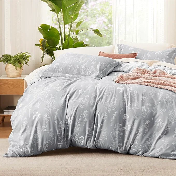Exceptional Bedsure Duvet Cover Full Size – Reversible Grey Full Duvet Cover Set with Zipper Closure 3 Pieces Cute Floral Botanical Pattern Bedding Set with 8 Corner Ties and 2 Pillow Shams Verified