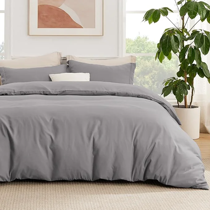 Original Bedsure Duvet Cover with Fitted Sheet Full – Deep Pocket Hotel Luxury Soft Double Brushed Bedding Set with Zipper Closure Includes 1 Duvet Cover 1 Fitted Sheet 2 Pillow Shams NO Comforter Grey User-Friendly