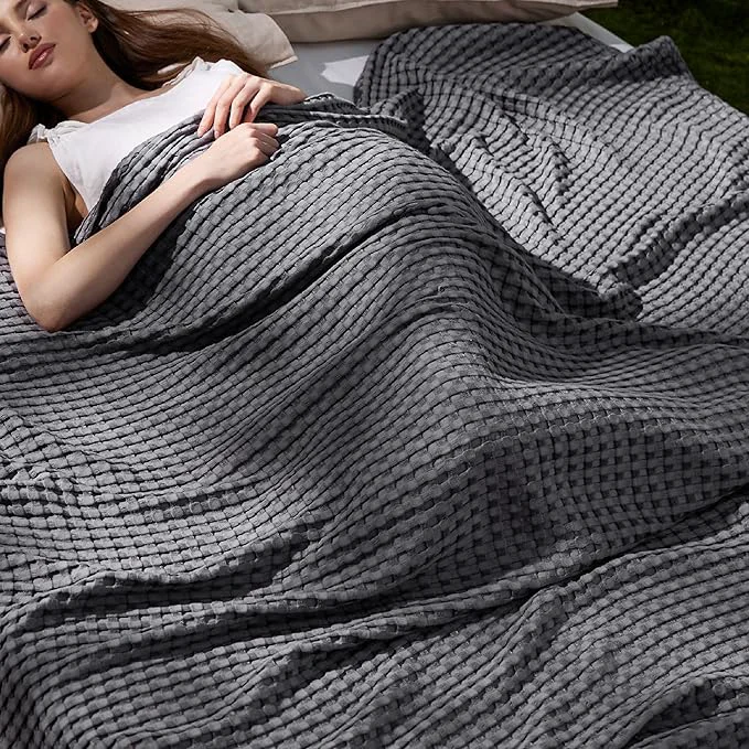 Fine Crafted Bedsure Cooling Cotton Waffle Full Size Blanket – Lightweight Breathable Blanket of Rayon Derived from Bamboo for Hot Sleepers Luxury Throws for Bed Couch and Sofa Dark Grey 80×90 Inches Safe