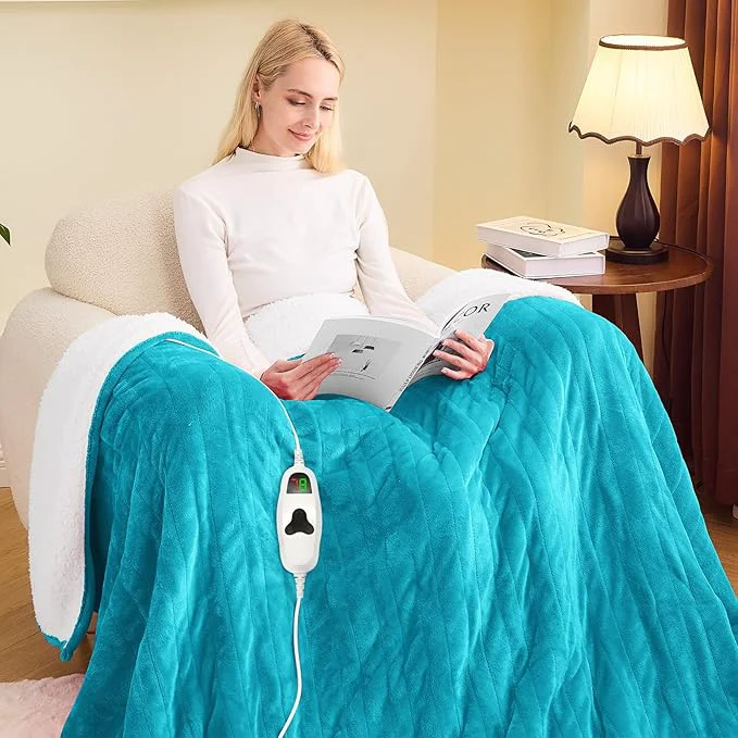 Optimized greenoak Heated Blanket Electric Full 72 quot X84 quot Heating Blanket with 10 Heat Levels 1 2 4 6 8 Hours Auto-Off Soft Flannel Sherpa Warm Heater Christmas Blanket Aqua Green Natural
