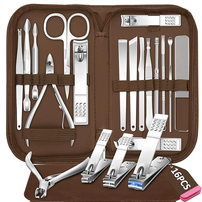 Comfortable Manicure Set 16 In 1 Professional Stainless Steel Pedicure Kit Toenail Clippers Reusable