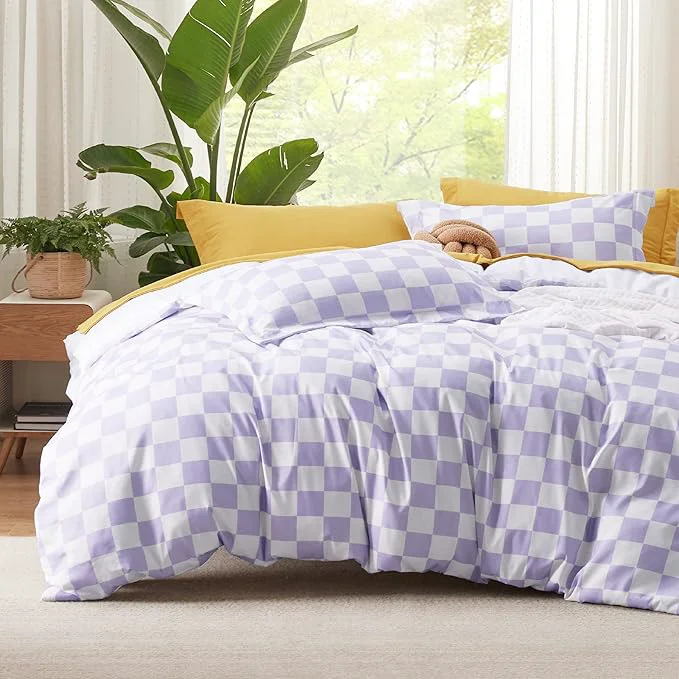 Verified Bedsure Duvet Cover Twin Size – Reversible Checkered Duvet Cover Set with Zipper Closure 2 Pieces Purple Bedding Set with 8 Corner Ties and 1 Pillow Sham 20 quot x26 quot Outstanding