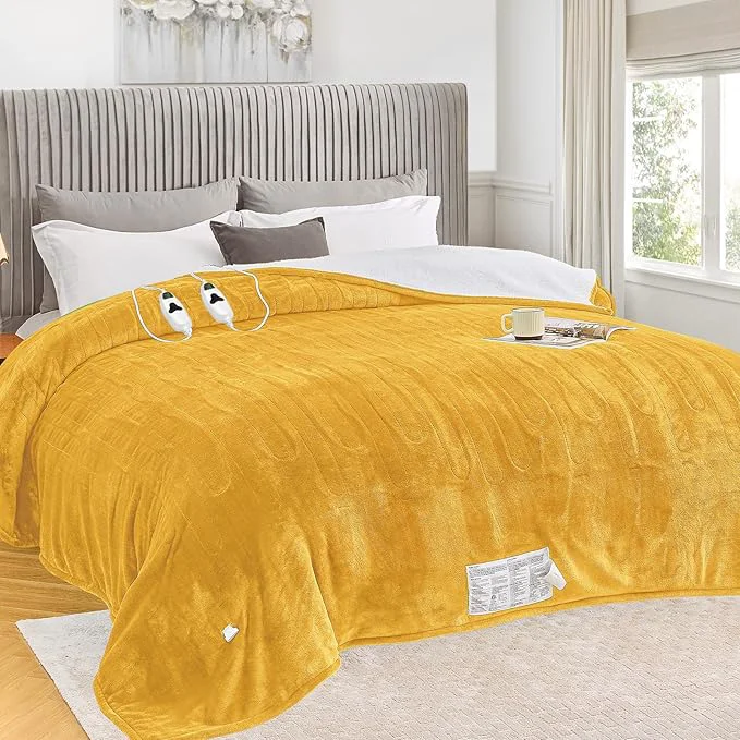 Outstanding greenoak Heated Blanket Electric Queen Size 84 quot X90 quot Dual Control Heating Blankets with 10 Levels 8 Hours Auto-Off Soft Flannel Fluffy House Warming Gifts for Grandma Seniors Mom Ginger Yellow High-Grade