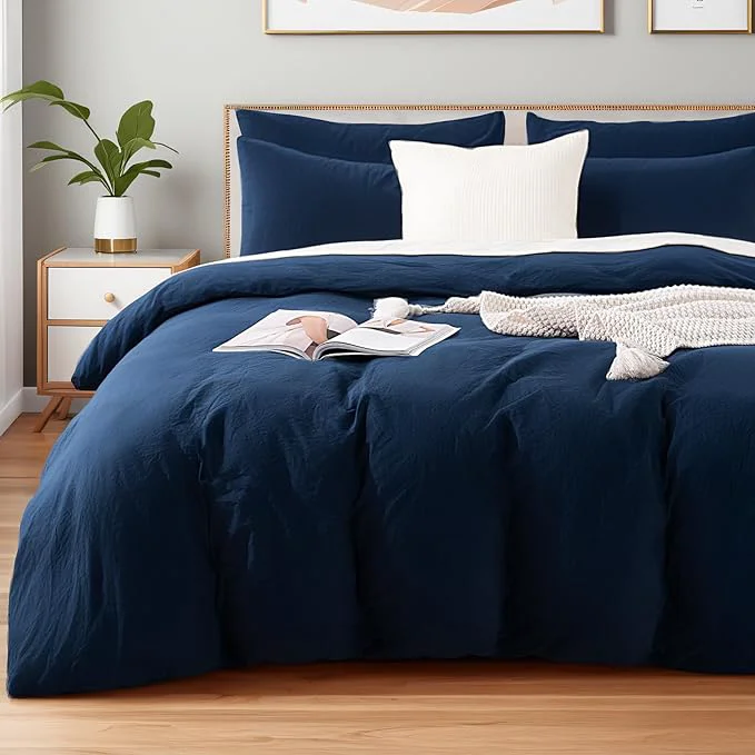 Original Design NEXHOME PRO Duvet Cover Set Washed Cotton Oversized Queen 98 quot x98 quot Organic Natural Linen Look Textured 3 Pieces Bedding Set with Zipper Closure Breathable No Comforter 9898 Comfortable