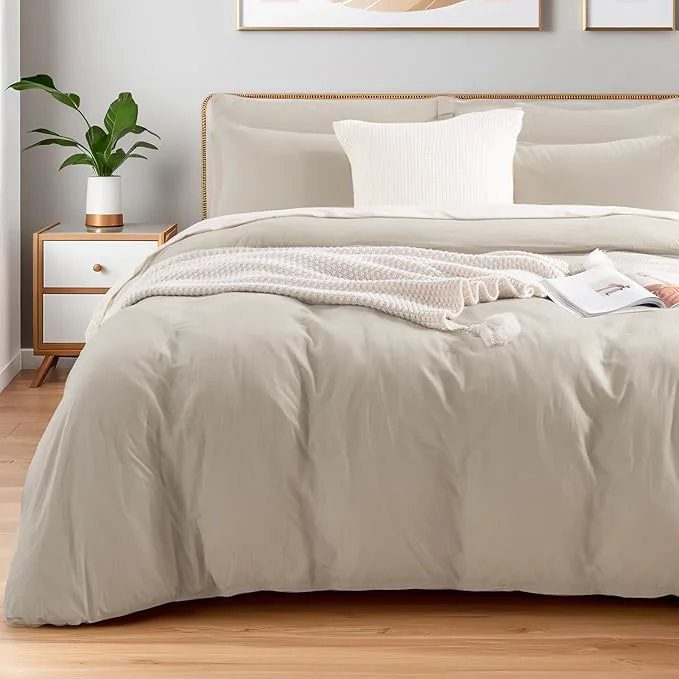 Pure NEXHOME PRO Washed Cotton Duvet Cover King Size Ogranic Natural Linen Feel Breathable Bedding Set with Zipper Closure 3 Pieces Duvet Cover Set Linen No Comfortert 10490 Excellent