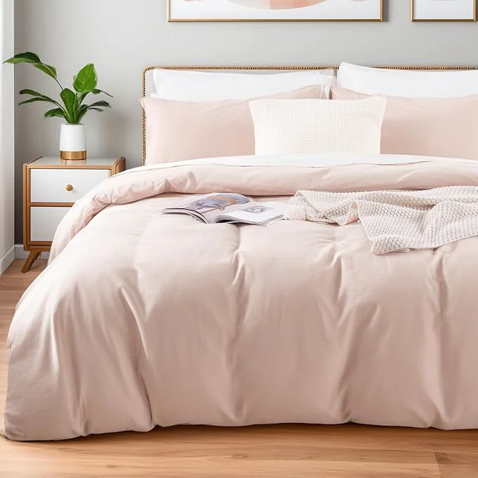 Durable NEXHOME PRO Duvet Cover Set Kids Twin Size Organic Natural Washed Cotton Linen Look Textured Duvet Cover CCS22002-HUS Solid