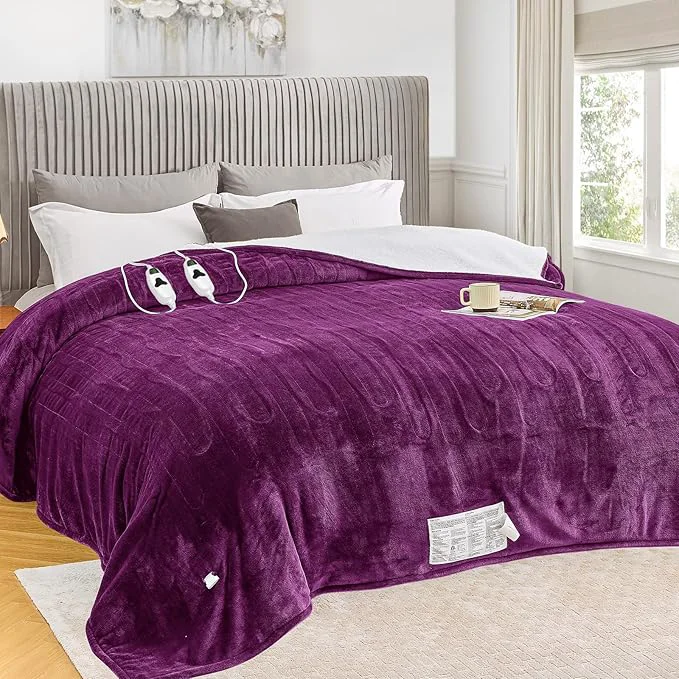 Contemporary greenoak Heated Blanket Electric Queen Size 84 quot X90 quot Dual Control Heating Blanket with 10 Heat Levels 1 2 4 6 8 Hours Auto-Off Sherpa Soft Warm Christmas Blanket Taro Purple Consistent