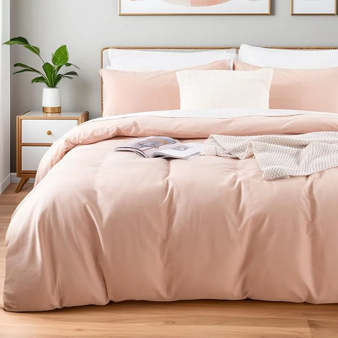 Exclusive NEXHOME PRO Duvet Cover Set Oversized Queen 98 quot x98 quot Linen Look Textured Organic Natural Washed Cotton Duvet Cover 3 Pieces Bedding Set Zipper Closure Breathable Dusty Pink No Comforter Fashionable