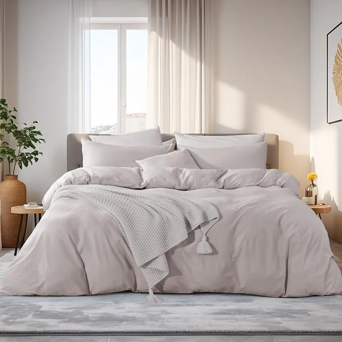 First-Class NEXHOME PRO Duvet Cover Full Size Washed Cotton Orgnic Linen Like Textured Breathable Durable Comfy 3 PCs Home Bedding Set Recyclable