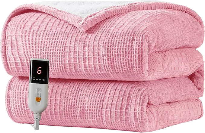 Lightweight Heated Blanket Electric Blanket Throw 50 X60 -Heating Throw with 9 Heat Settings-10 Hours Auto Off ETL Machine Washable Light Pink Elegant
