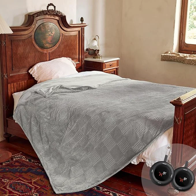 Stylish Electric Blanket Queen Size 84 39 39 X90 39 39 – Heated Blanket with Dual Control Fast Heating 10 Heating Levels amp 10 Hours Auto Off ETL Machine Washable Grey Soft