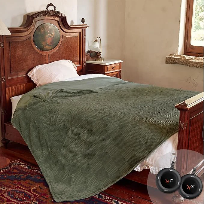 Original Design Electric Blanket Queen Size 84 39 39 X90 39 39 – Heated Blanket with Dual Control Fast Heating 10 Heating Levels amp 10 Hours Auto Off ETL Machine Washable Gray Green Clean