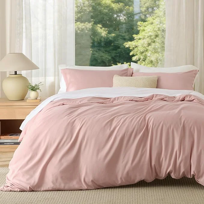 Environmentally Friendly Bedsure Duvet Cover Queen Size – Soft Double Brushed Bedding Set for Kids amp Adults Zipper Closure 3 Pieces Includes 1 Duvet Cover 90 quot x90 quot amp 2 Pillow Shams NO Comforter Blush Pink Relaxed