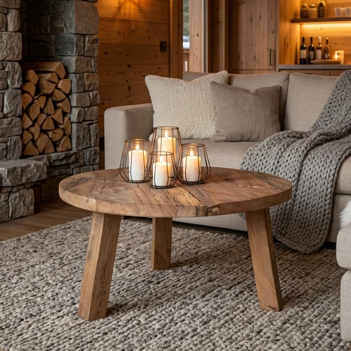 Carefully Designed Farmwood coffeetable round Practical